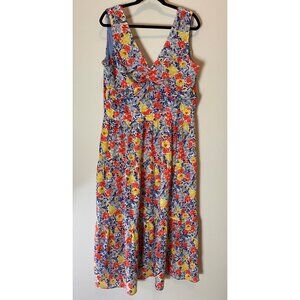 NWT R&K Dress Sleeveless Floral 53" Long Blue & Orange Poly Spandex Size 18